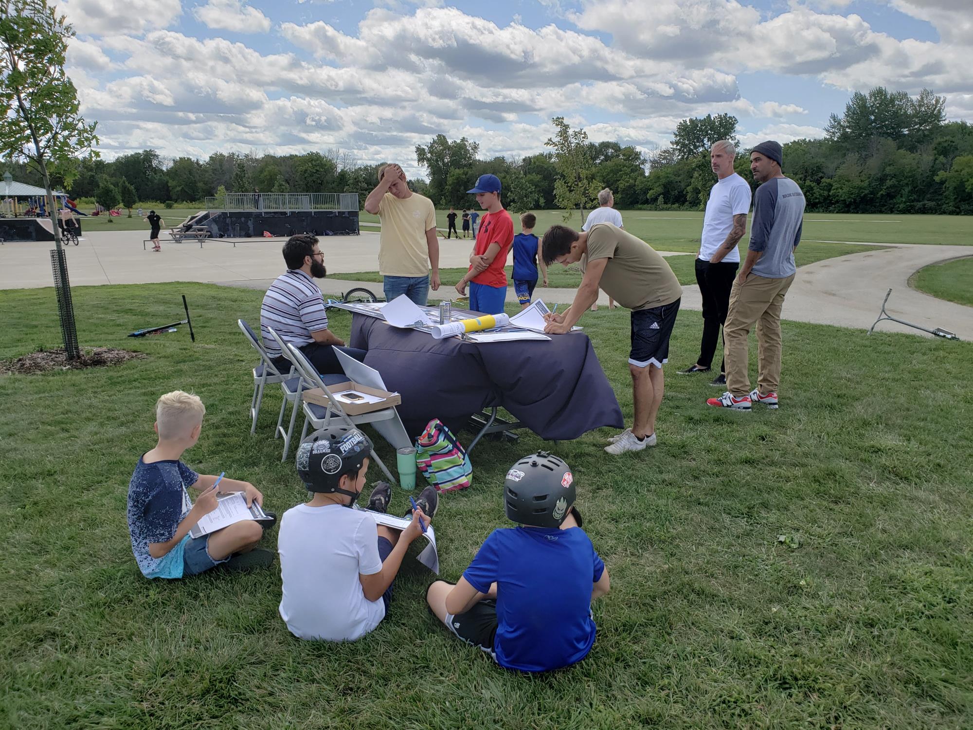 People participating in the Skate Park Design Workshop at Abendschein Park