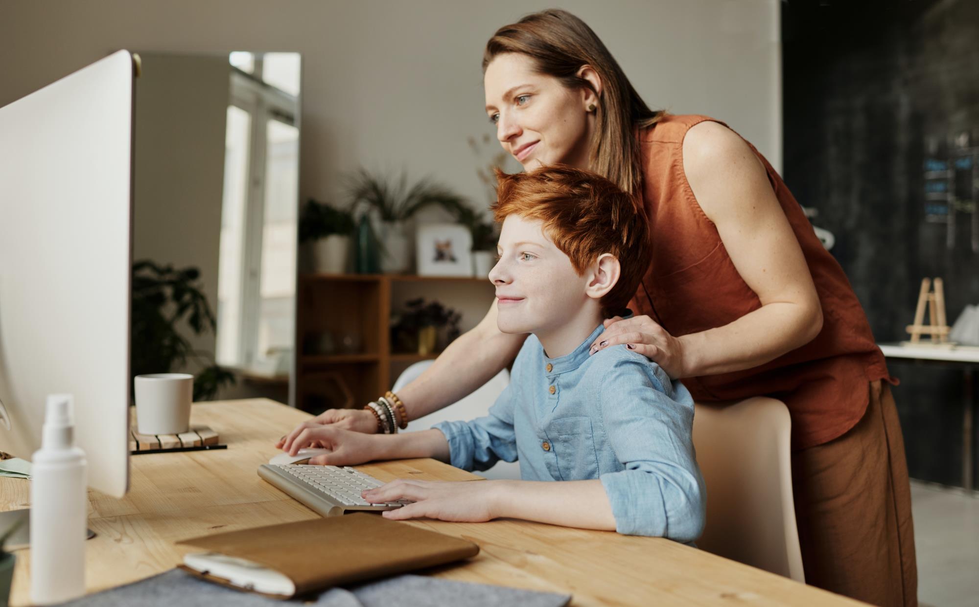 Woman and Child using a Computer