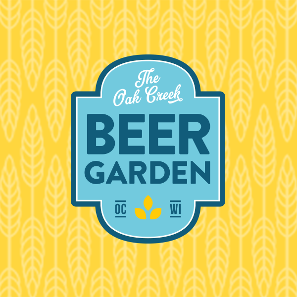 Oak Creek Beer Garden logo on yellow wheat background