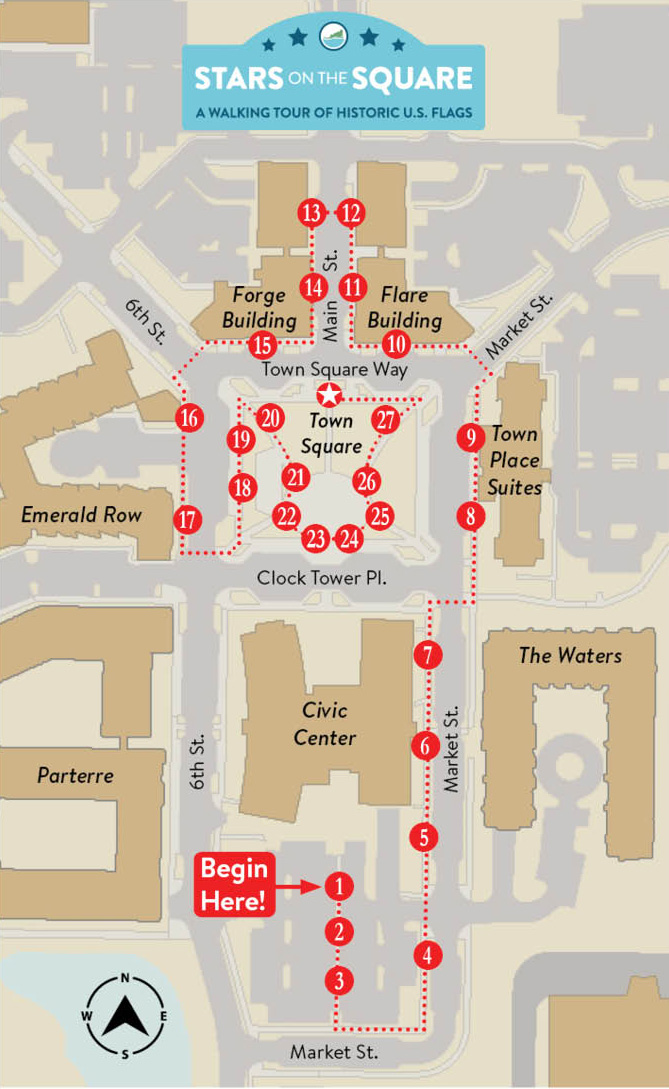 Route map for the Stars on the Square Walking Tour