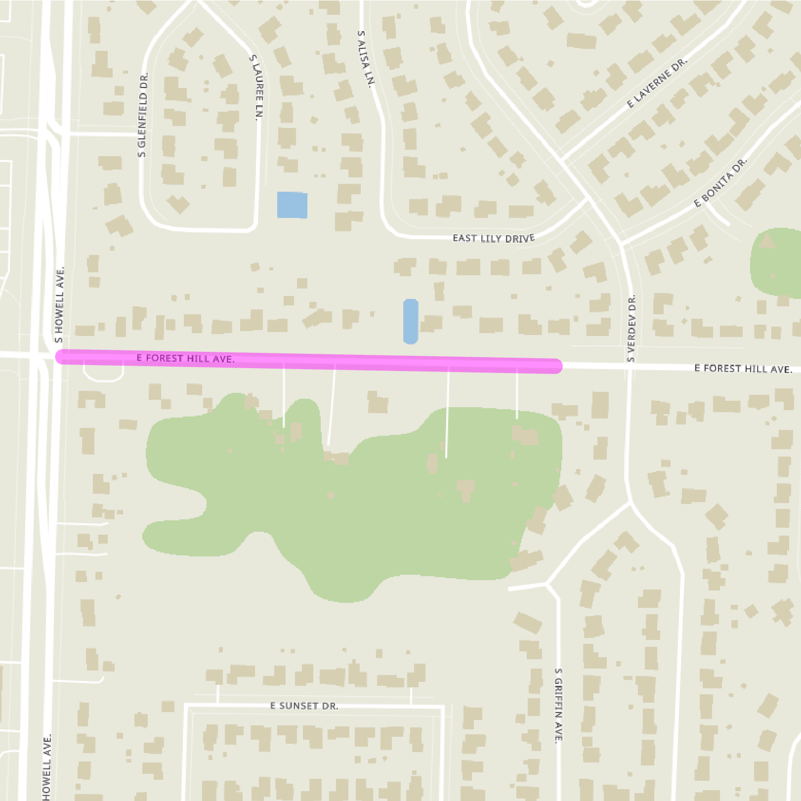 Map showing extents of Forest Hill Avenue Water Main Relay between Howell and Verdev