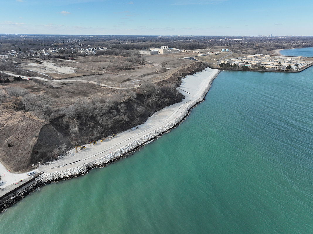 A photograph of the restored Lake Michigan Bluff in Oak Creek.