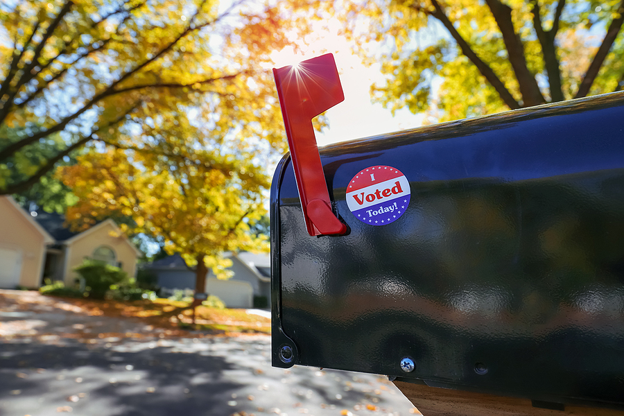 Mailbox with an I voted today sticker on it.